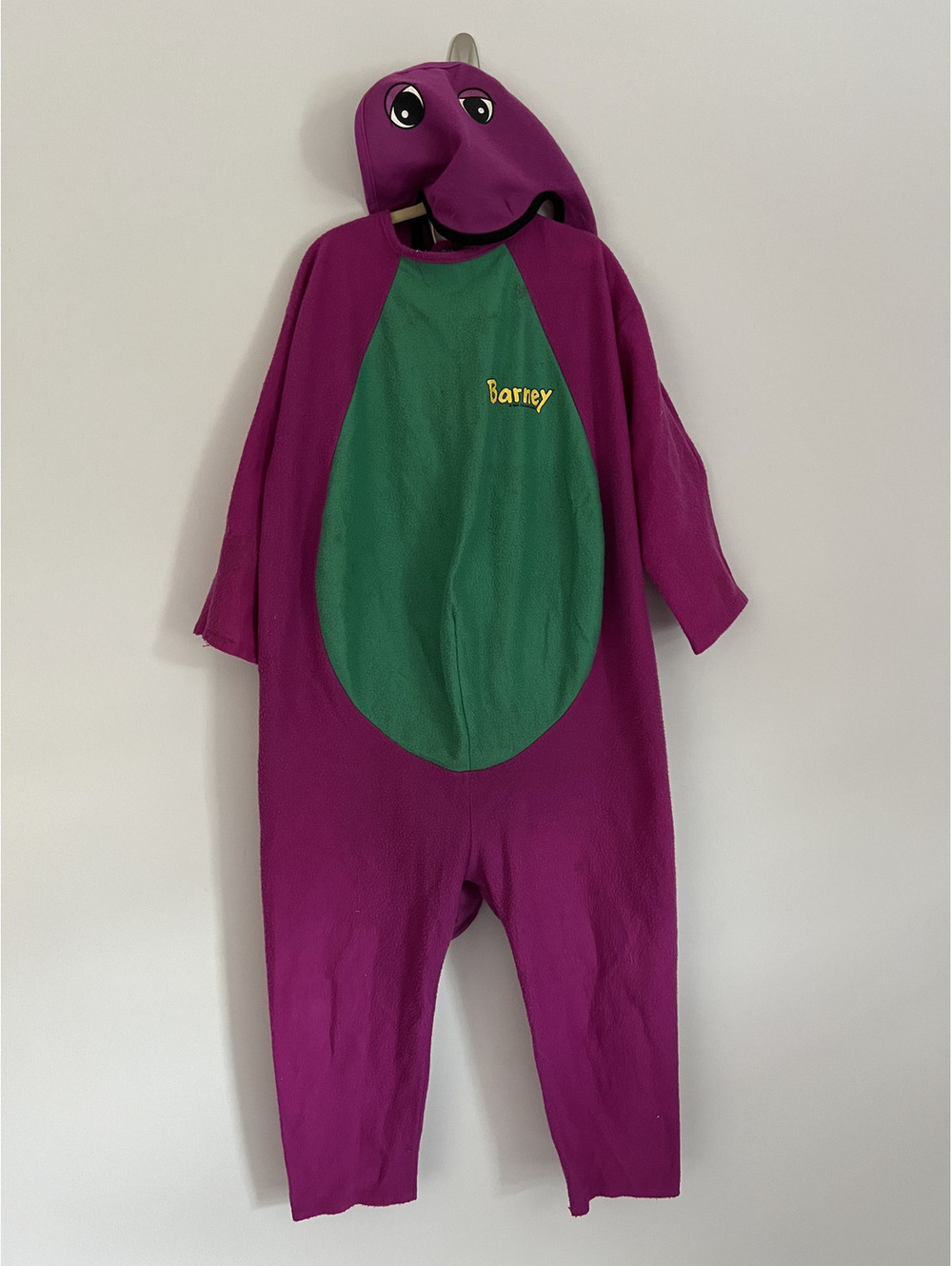 Vintage 1992 Barney the Dinosaur Costume Complete Set Jumpsuit Hood Mask, Lyons